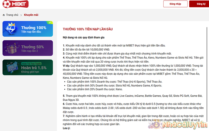 Chương trình khuyến mãi cực sốc tại Mibet