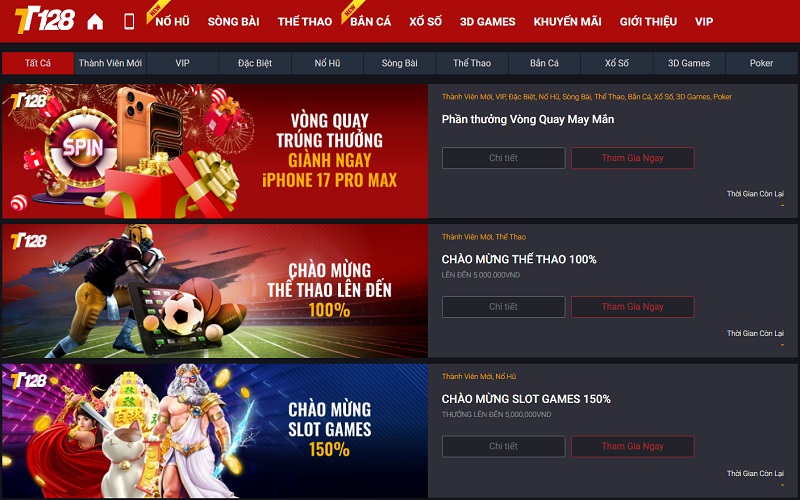 Các khuyến mãi tại nhà cái TT128