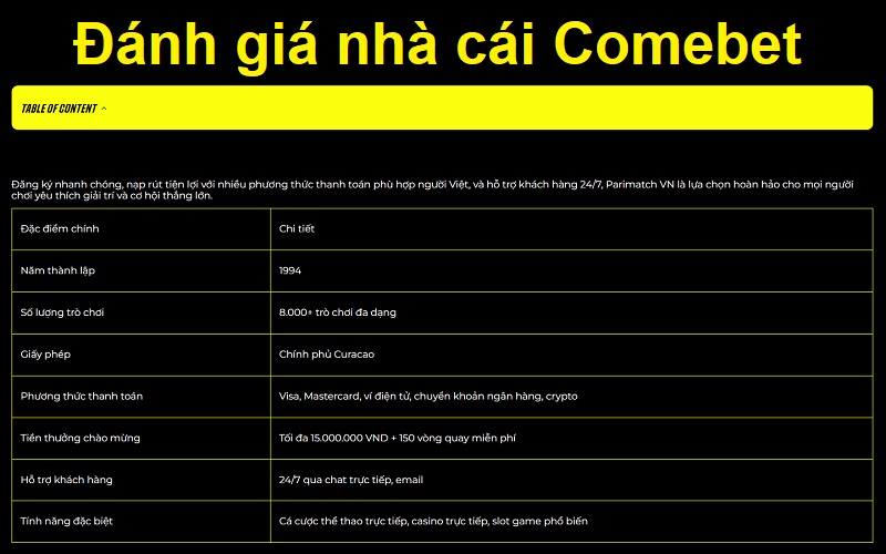 Đánh giá nhà cái Comebet
