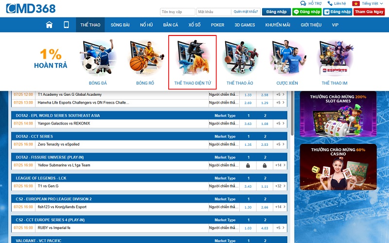 cách vào Esports CMD368